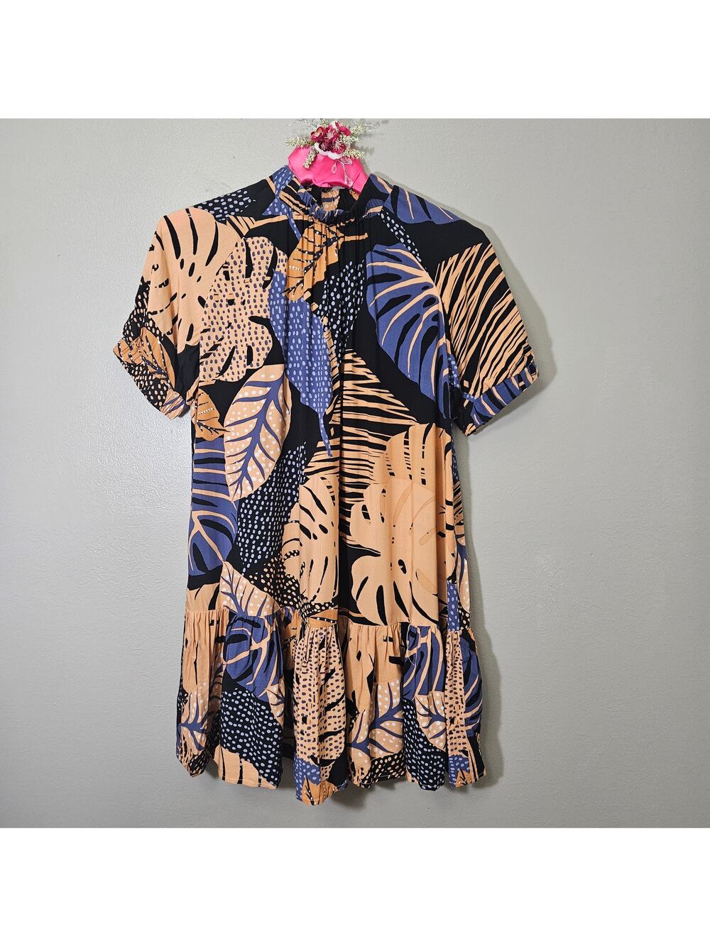 Corey Lynn Calter Tropical Resort Wear Print Mock Neck Tiered Small Anthro Dress